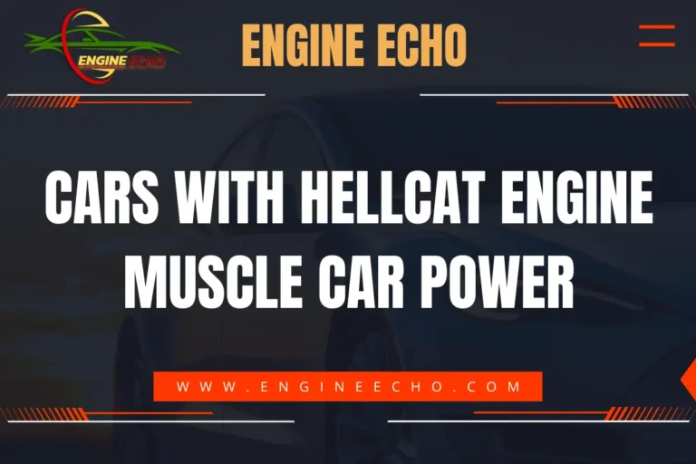 Engine Echo blog banner titled 'Cars with Hellcat Engine: Muscle Car Power' featuring the Engine Echo logo and website URL.