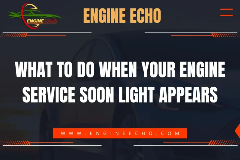 Engine Echo website banner with the title 'What to Do When Your Engine Service Soon Light Appears' displayed in bold white text on a dark background, featuring the website URL www.engineecho.com.