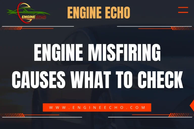 Banner image with the text 'Engine Misfiring Causes What to Check' featuring the Engine Echo logo and website URL www.engineecho.com. Dark background with bold white text for clarity.