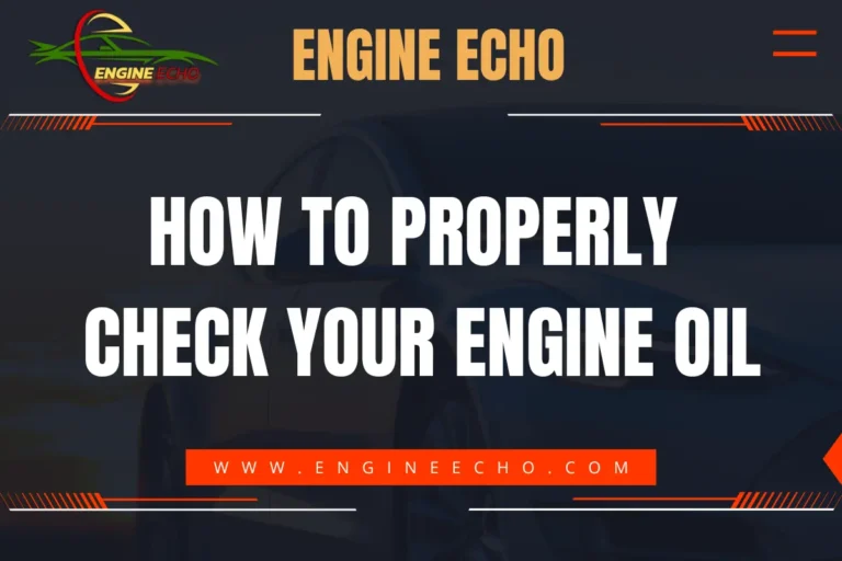 How to Properly Check Your Engine Oil - Engine Echo website banner with a dark background and bold white text, featuring the Engine Echo logo and website URL.