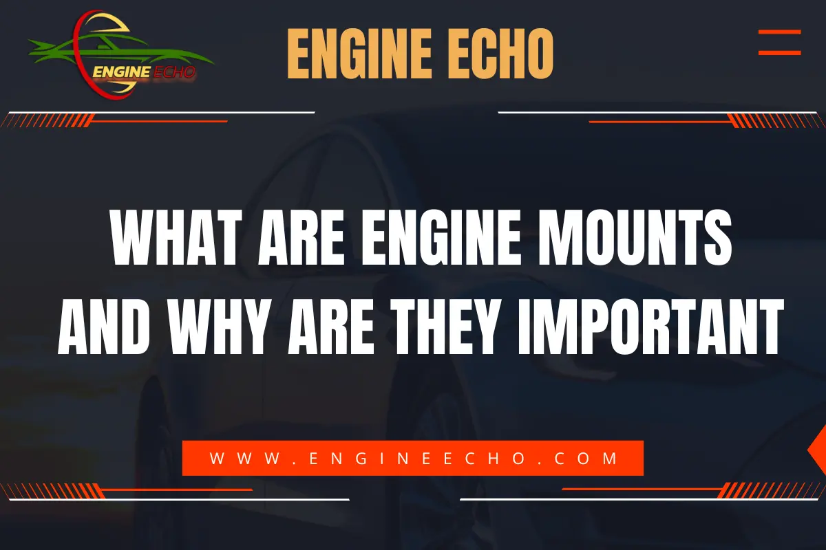 Banner displaying the title 'What Are Engine Mounts and Why Are They Important' from Engine Echo website, with a car in the background and Engine Echo logo at the top.