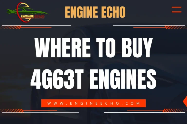 Where to Buy 4G63T Engines – Engine Echo logo and website link displayed on a dark background with bold white text promoting the availability of 4G63T engines for purchase.