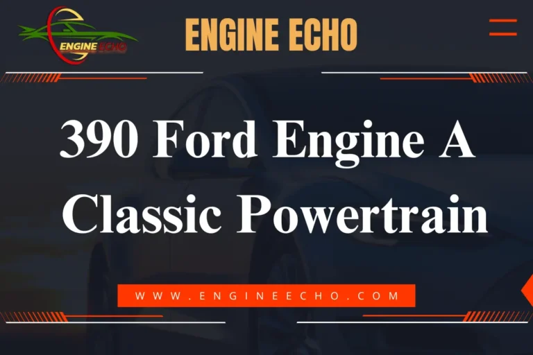 Banner image featuring the title '390 Ford Engine A Classic Powertrain' by Engine Echo with a background of a car silhouette and branding elements.