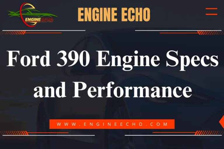 Ford 390 Engine Specs and Performance - Title image for Engine Echo website, featuring the article title with the website URL www.engineecho.com.