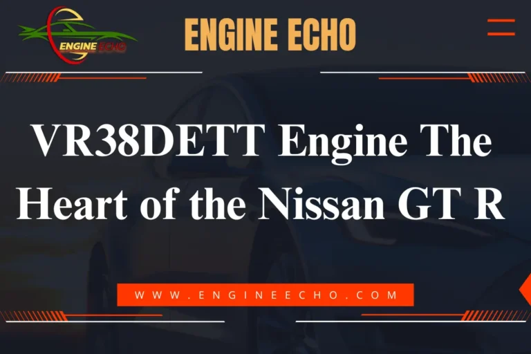 Banner image featuring the title 'VR38DETT Engine: The Heart of the Nissan GT-R' on Engine Echo website, with a background silhouette of a car.