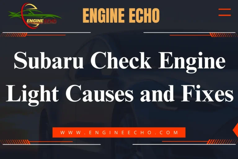 Banner for Subaru Check Engine Light Causes and Fixes article on Engine Echo, featuring a Subaru vehicle background and the title prominently displayed.